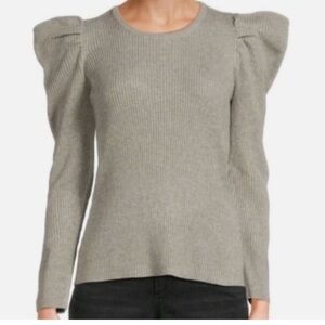 Joe's Jeans Puff Sleeve Ribbed Sweater in Heather Gray